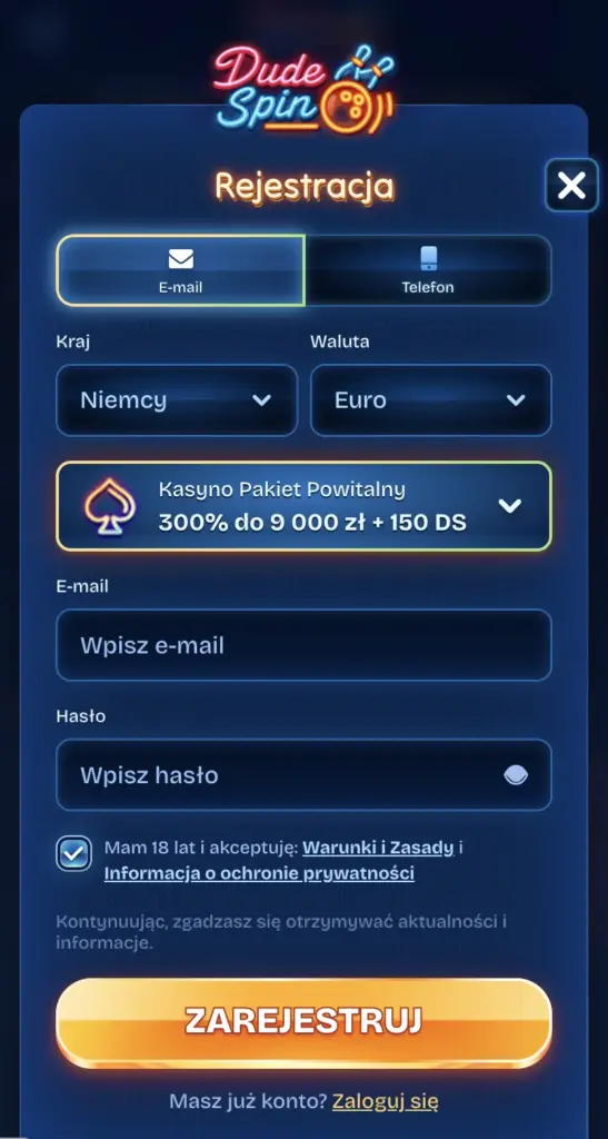 dudespin app rejestracja